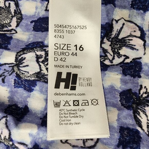 H! by Henry Holland Women's 16 Navy Blue Floral Gingham Print Smock Dress - Picture 3 of 8